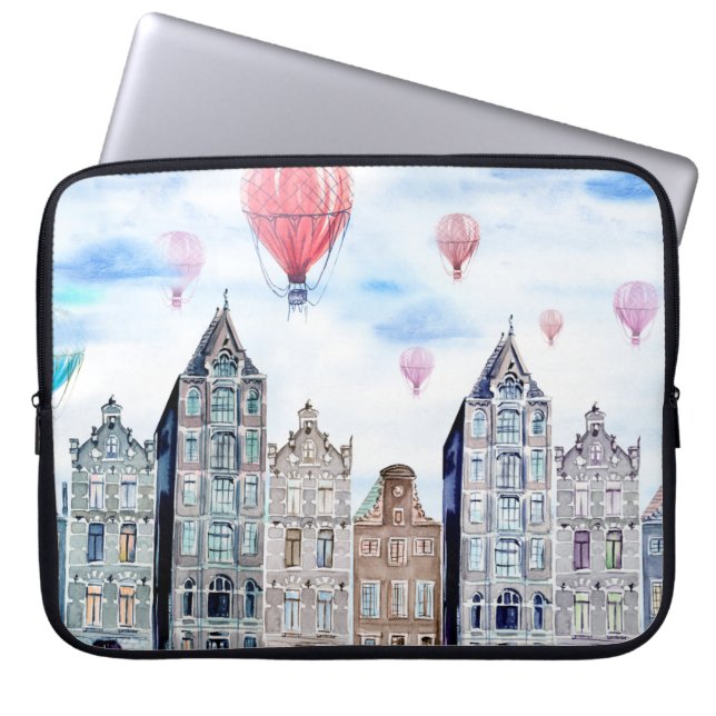 Amsterdam med luftballong laptop fodral (Framsidan)