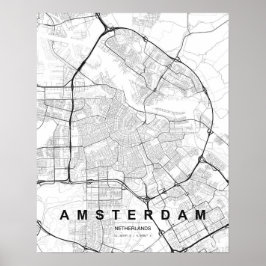 Amsterdam Minimalistisk Karta (Svart & Vitt) Poster