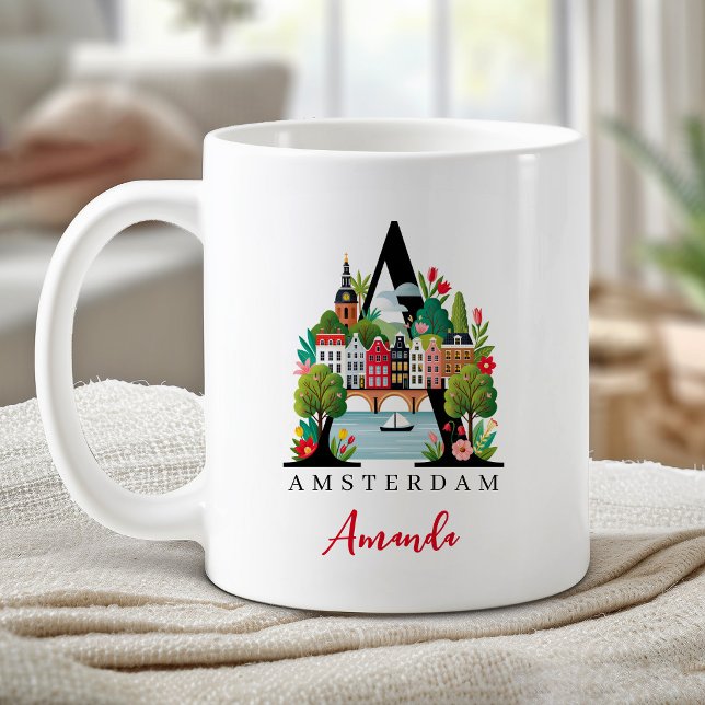 Amsterdam Monogram Bokstav A Personlig Gåva Kaffemugg (Amsterdam Monogram Letter A Personalized Gift Coffee Mug)