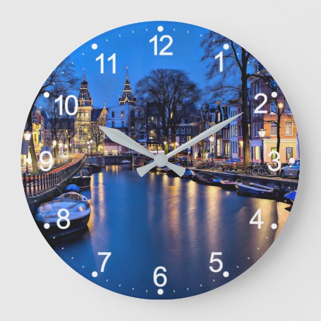 Amsterdam Natt Bakgrundsbild-67657 Stor Klocka (Framsida)