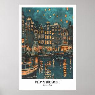 Amsterdam Nattlandskap Konsttryck Europeisk Stadss Poster