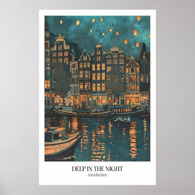 Amsterdam Nattlandskap Konsttryck Europeisk Stadss Poster (Framsidan)