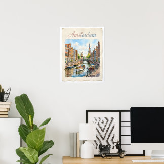Amsterdam Nederländerna akvarell Poster