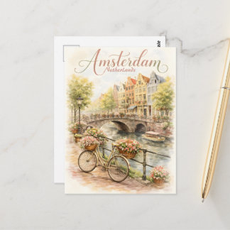 Amsterdam Nederländerna akvarell Vykort