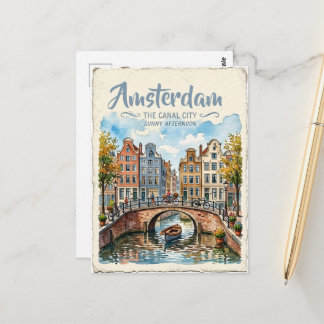 Amsterdam Nederländerna akvarell Vykort