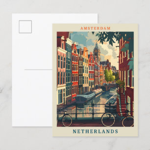 Amsterdam Nederländerna Art Eegant Vintage resor Vykort