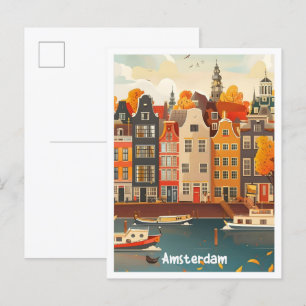 Amsterdam Nederländerna Art Vintage resor Vykort