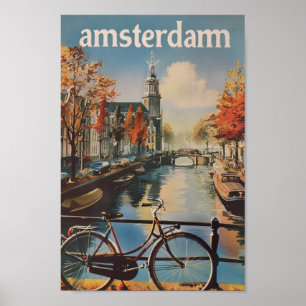 Amsterdam Nederländerna Berömd Vintage resor Ställ Poster