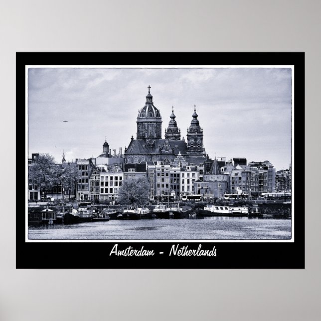 Amsterdam - Nederländerna, BW Art (Affisch) Poster (Framsidan)