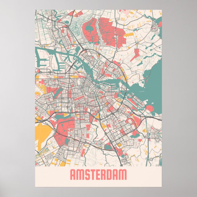 Amsterdam - Nederländerna Chalk City Karta Poster (Framsidan)