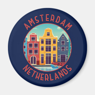Amsterdam Nederländerna Colorful Houses Distress Magnet
