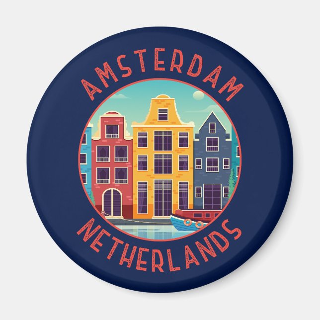 Amsterdam Nederländerna Colorful Houses Distress Magnet (Framsidan)