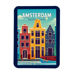 Amsterdam Nederländerna Colorful Houses Travel Ret Magnet