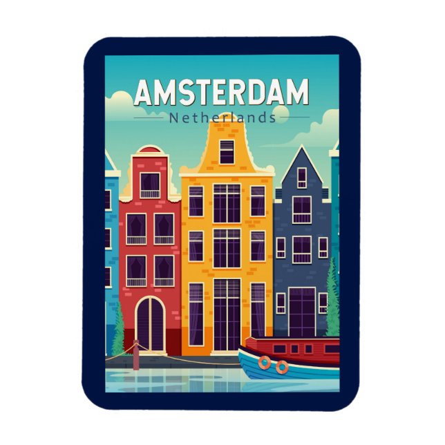 Amsterdam Nederländerna Colorful Houses Travel Ret Magnet (Vertikal)