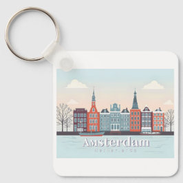 Amsterdam Nederländerna Damrak Pastel Travel Nyckelring