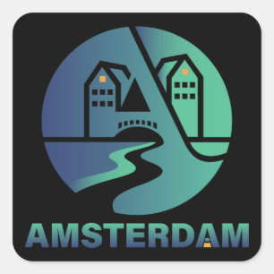 Amsterdam Nederländerna Europa Fyrkantigt Klistermärke