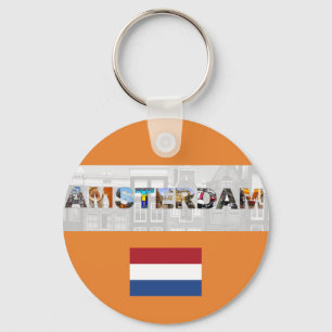 Amsterdam Nederländerna Flagga Nyckelring