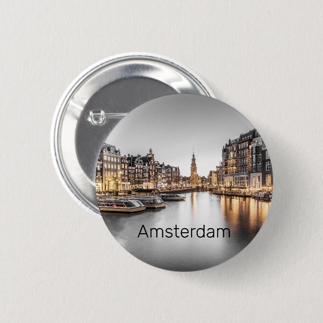 Amsterdam Nederländerna Holland Dutch Souvenir Knapp (Framsida & baksida)