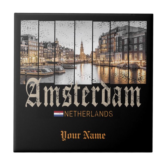 Amsterdam Nederländerna Holland vintage souvenir Kakelplatta (Framsidan)