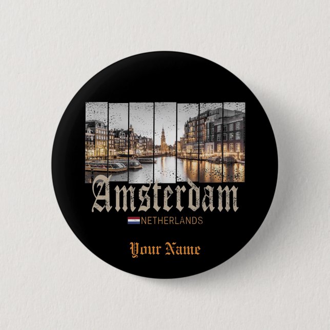 Amsterdam Nederländerna Holland vintage souvenir Knapp (Framsida)