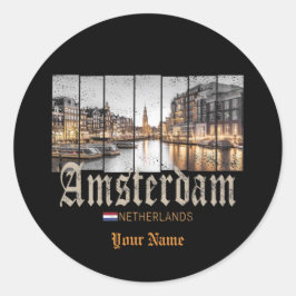 Amsterdam Nederländerna Holland vintage souvenir Runt Klistermärke