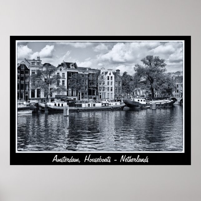 Amsterdam - Nederländerna, Houseboat (Poster) Poster (Framsidan)