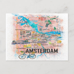 Amsterdam Nederländerna Illustrated Karta Vykort