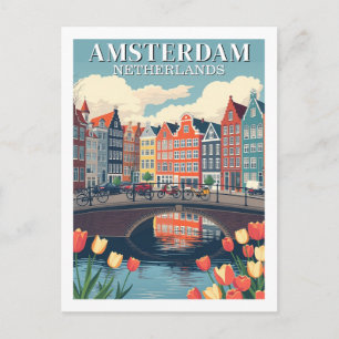 Amsterdam Nederländerna Illustration Resa Cyklar Vykort