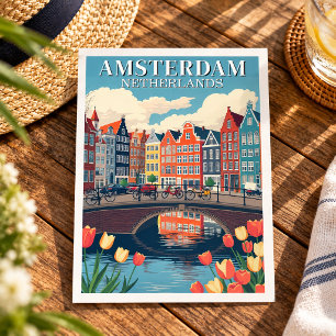 Amsterdam Nederländerna Illustration Resa Cyklar Vykort