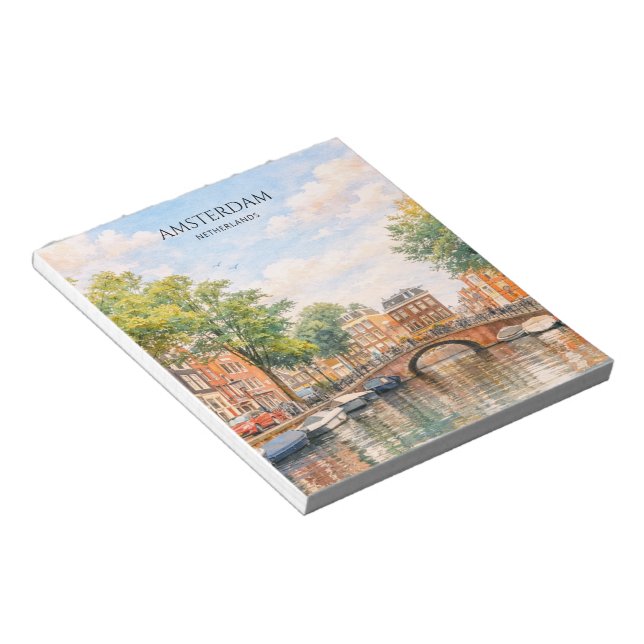 Amsterdam Nederländerna Kanal Färgrik Stad | Resa Anteckningsblock (Vinklad)