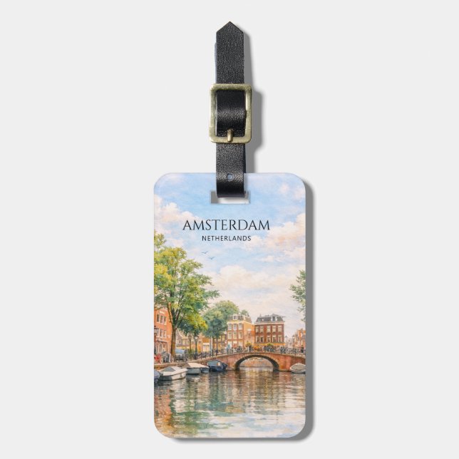 Amsterdam Nederländerna Kanal Färgrik Stad | Resa Bagagebricka (Vertikal Framsida)