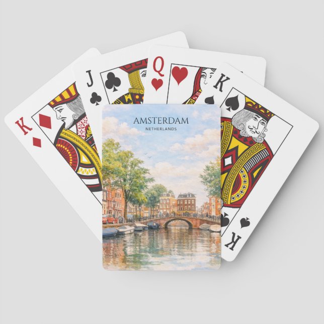 Amsterdam Nederländerna Kanal Färgrik Stad | Resa Casinokort (Baksidan)