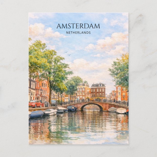Amsterdam Nederländerna Kanal Färgrik Stad | Resa Helg Vykort (Framsida)