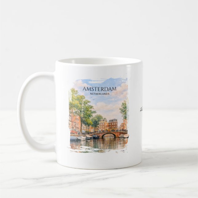 Amsterdam Nederländerna Kanal Färgrik Stad | Resa Kaffemugg (Vänster)