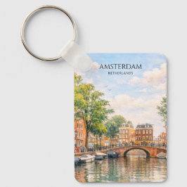 Amsterdam Nederländerna Kanal Färgrik Stad | Resa Nyckelring
