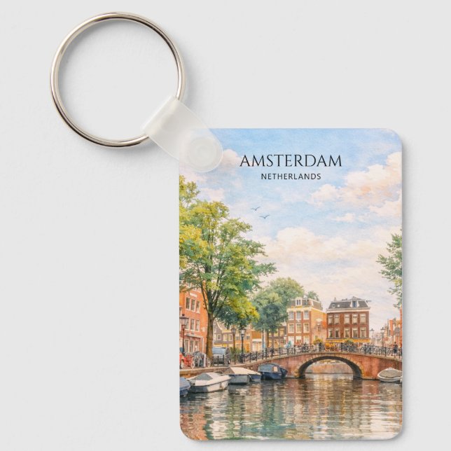Amsterdam Nederländerna Kanal Färgrik Stad | Resa Nyckelring (Framsida)
