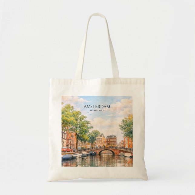 Amsterdam Nederländerna Kanal Färgrik Stad | Resa Tygkasse (Framsidan)
