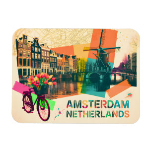 Amsterdam Nederländerna Kanal Vintage Pop Art Resa Magnet