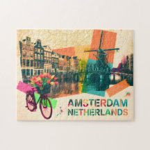 Amsterdam Nederländerna Kanal Vintage Pop Art Resa