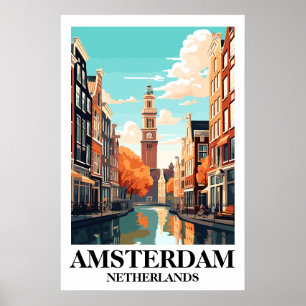 Amsterdam Nederländerna Kanal Vintage Resa Konst Poster