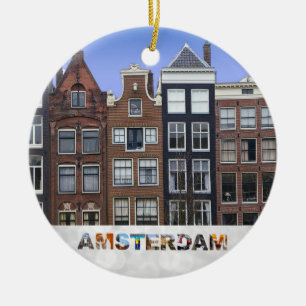 Amsterdam Nederländerna Kanalhus jul Julgransprydnad Keramik