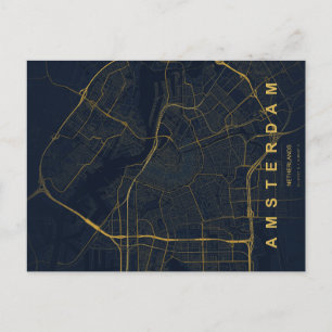 Amsterdam Nederländerna Karta Minimal Vykort