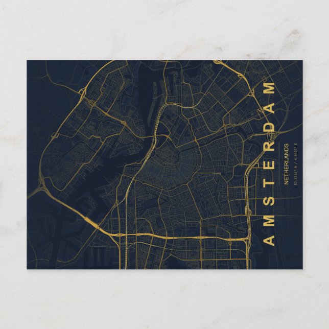 Amsterdam Nederländerna Karta Minimal Vykort (Framsida)