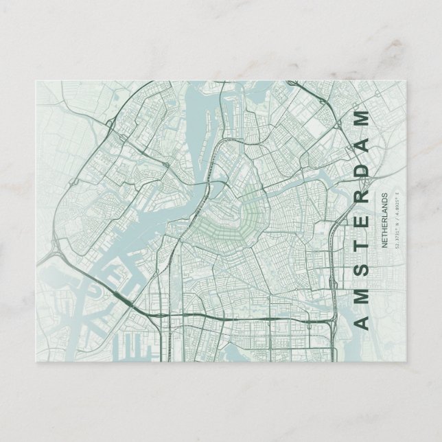 Amsterdam Nederländerna Karta Minimal Vykort (Framsida)