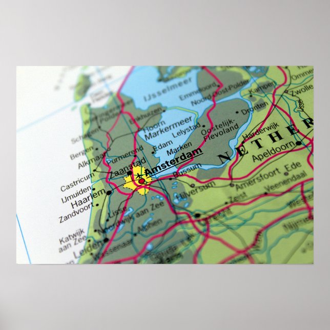 Amsterdam, Nederländerna Karta Poster (Framsidan)