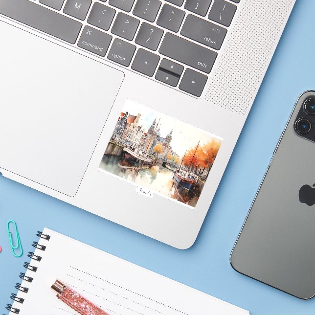 Amsterdam, Nederländerna Klistermärken (Laptop med iPhone)