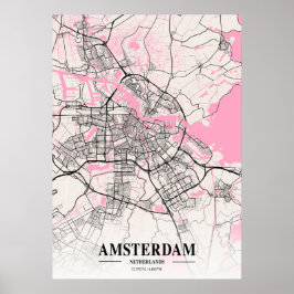 Amsterdam - Nederländerna - Neapolitan City Karta Poster