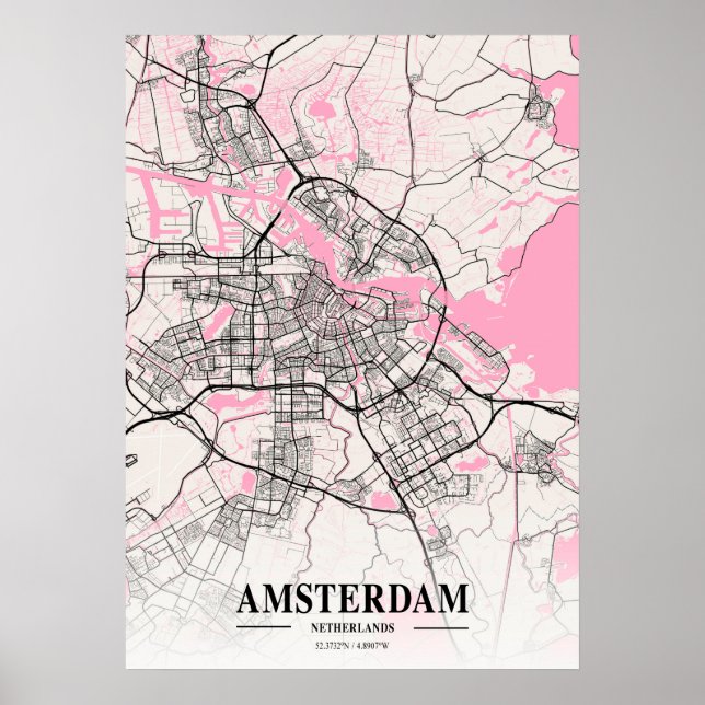 Amsterdam - Nederländerna - Neapolitan City Karta Poster (Framsidan)