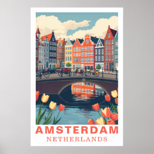 Amsterdam Nederländerna Resa Cyklar Tulpan Poster