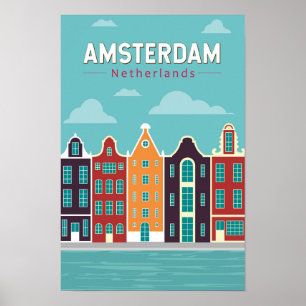 Amsterdam Nederländerna Resa Konst Vintage Poster